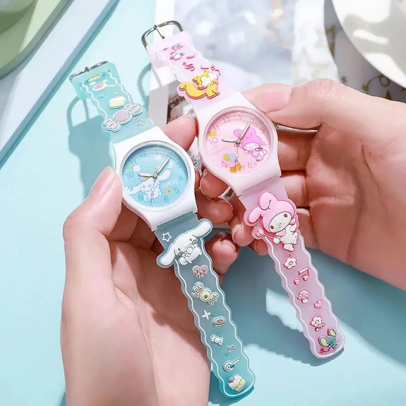 Hello Kitty 3D Pattern Child Wrist Watch Cinnamoroll Hello Kitty Waterproof Quartz Watch Kuromi Cartoon Silica Gel Watchband Kid