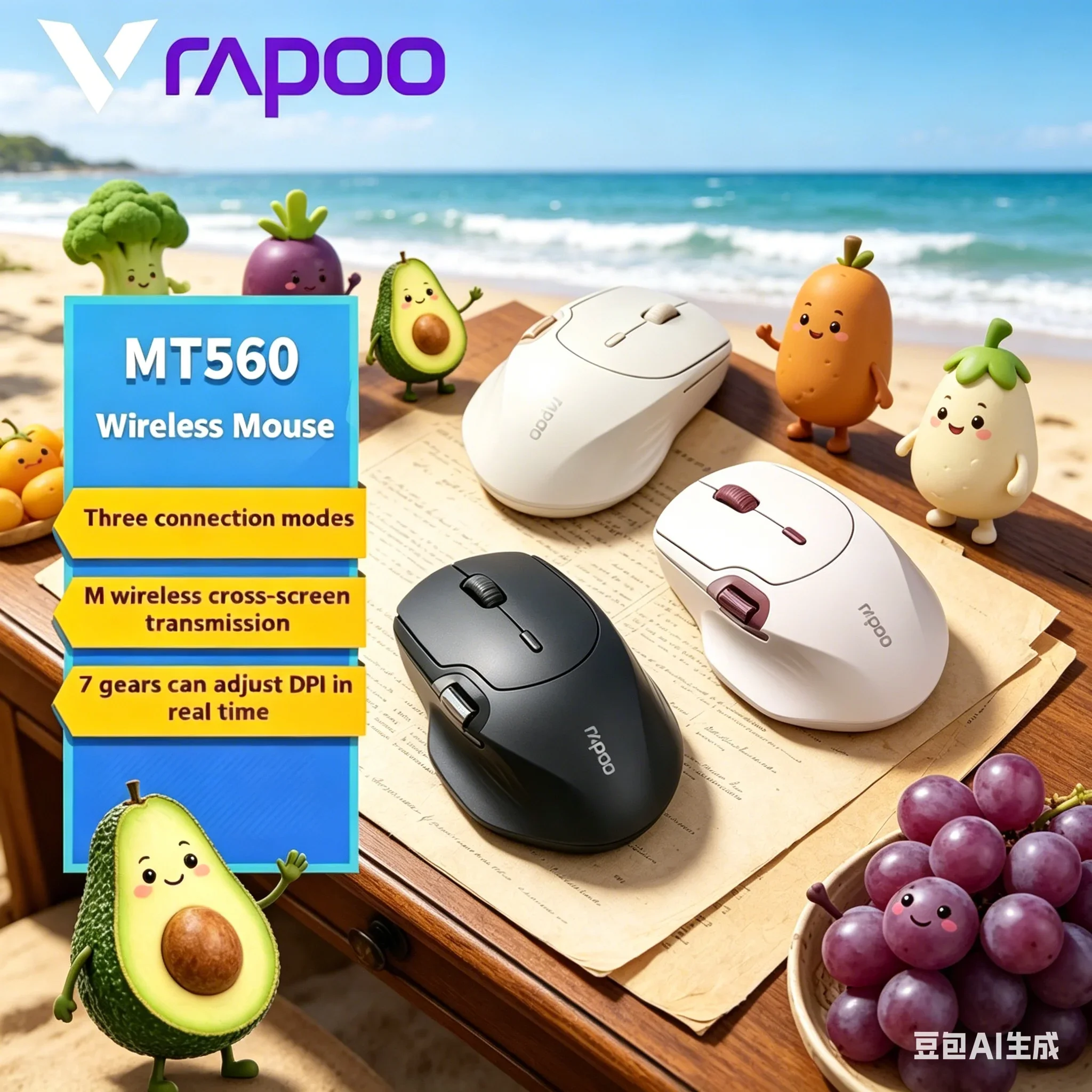 Rapoo MT560 Mouse 3mode Wireless Mice Sleek Ergonomic Hall Magnetic Induction Knob Cross Screen Rare Radiant Slim Gaming Laptop