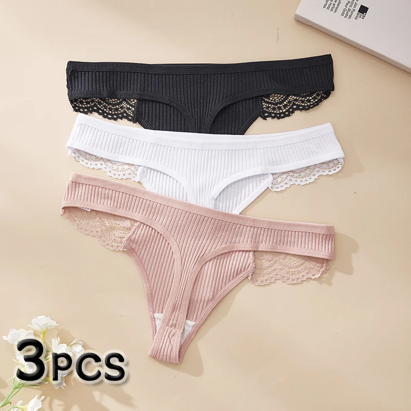 3PCS Cotton Sexy Women's Thong Breathable Comfortable Women's Panties Seamless Soft Women's Underwear Solid Color Girls Lingerie