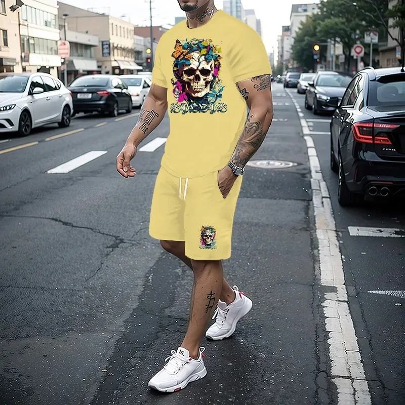 

GELITAYIN New Summer Football Sports Set Men's T-shirt Shorts Two-piece 3D Printed Loose Short Sleeved Fashionable Basketball Sp