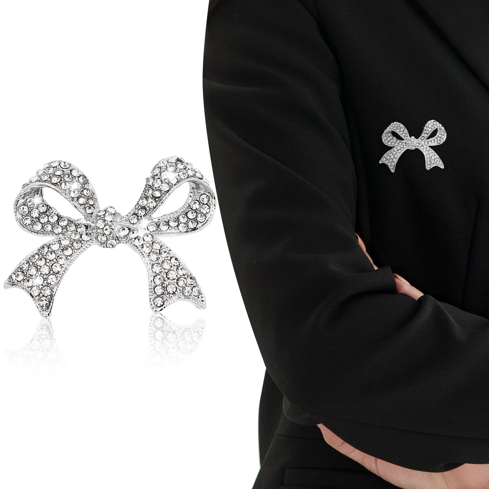 Charming Rhinestone Bow Brooch for Women Delicate Butterfly Knot Dress Accessories Sturdy Alloy Brooch Multi