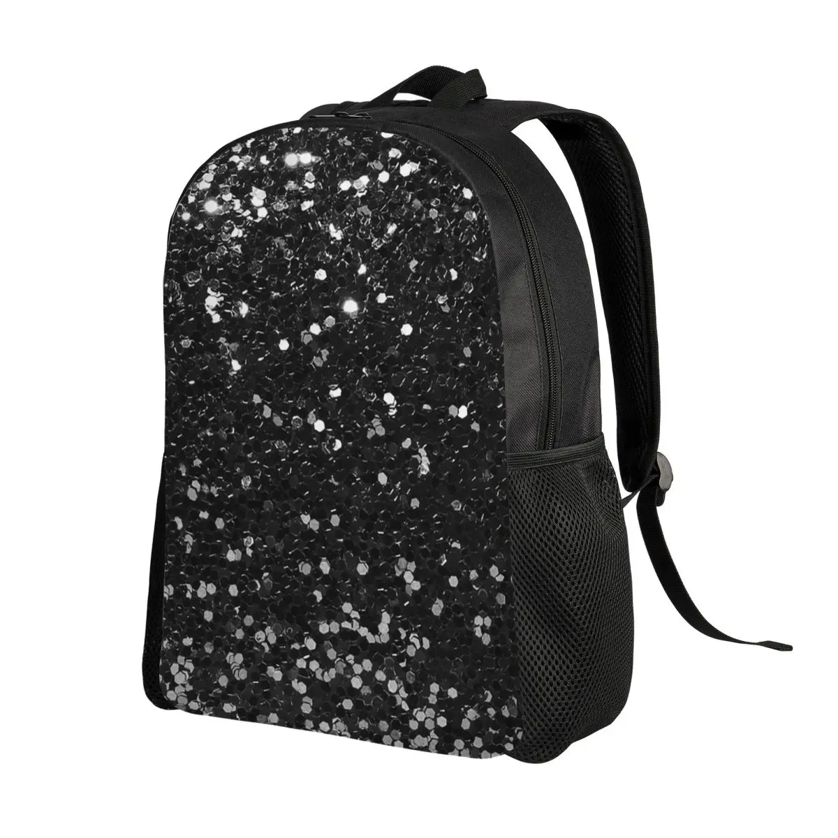 Black Glitter Look Chunky Sequin Backpack Daypack Large Capacity Children BookBag School Bag Shoulder Bags for Men Women