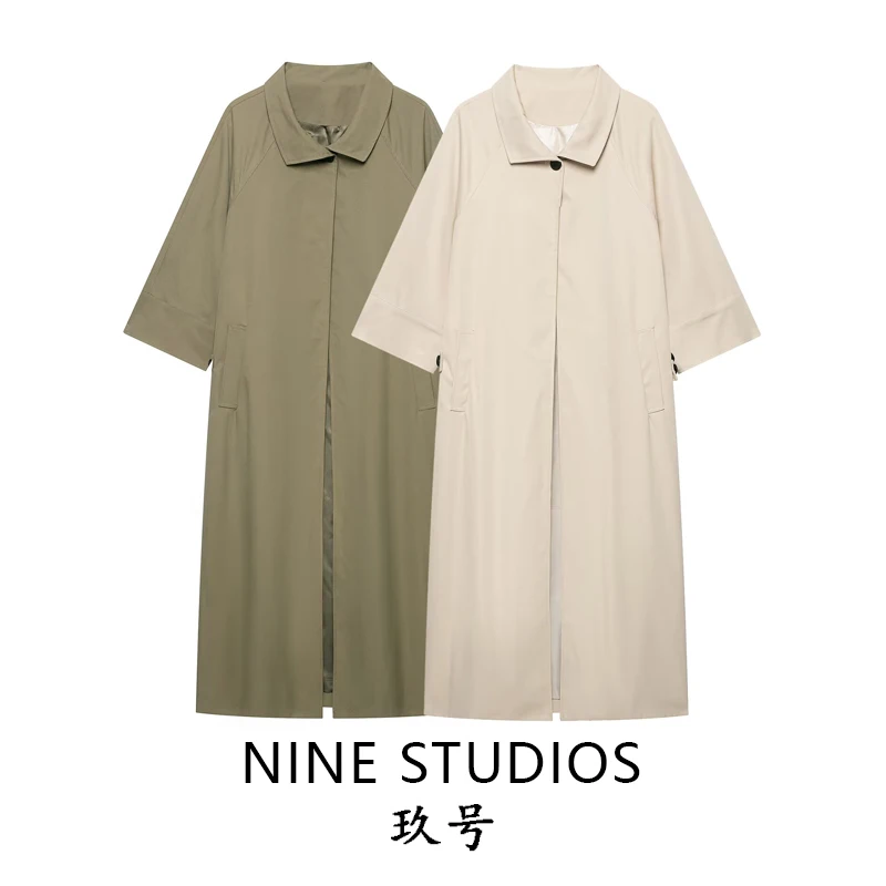 Nine Zar Women's Long Casual Loose Coat with Slit Stand Collar Jacket Open Split Full Length Windbreaker Outerwear