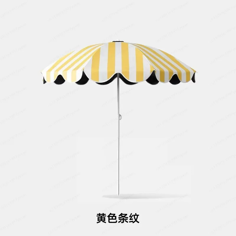 Yellow White Stripe Patio Parasol, Wave Edge Waterproof Sun Shade Umbrella for Garden Beach Terrace Outdoor Use