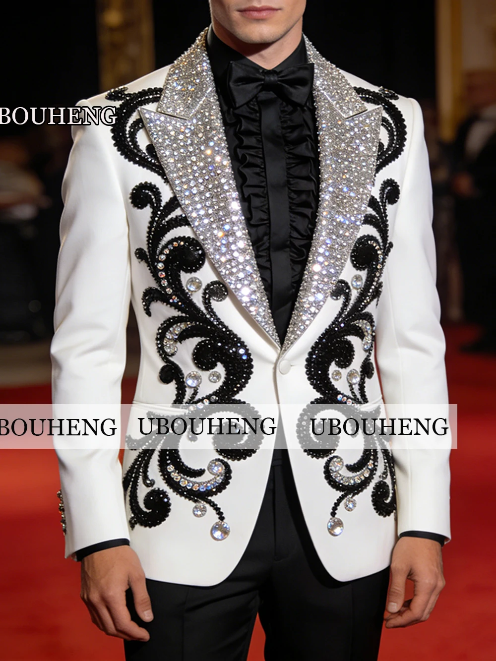 Exquisite Groom Wedding Tuxedos Brillian Crystals Beads Men's Suit 2 Pieces Sequin Lapel Blazers Pants Customized Ropa Hombre