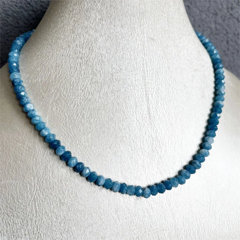 4*6MM Faceted Hemimorphite Larimar Natural Stone Necklace Bead Women Luxury Gemstone Preciosas Jade Yoga Jewelry Female
