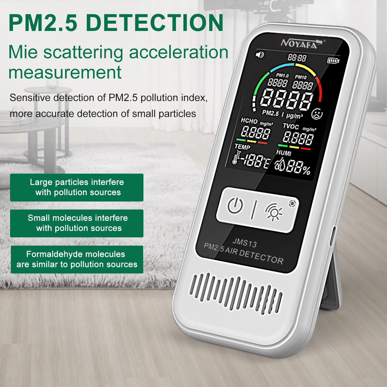 

Noyafa Jms13 6 In 1 Multifunctional Air Detector HCHO CO2 PM2.5 PM1.0 Humidity Monitor Lcd Display Smart Home Temperature Tester