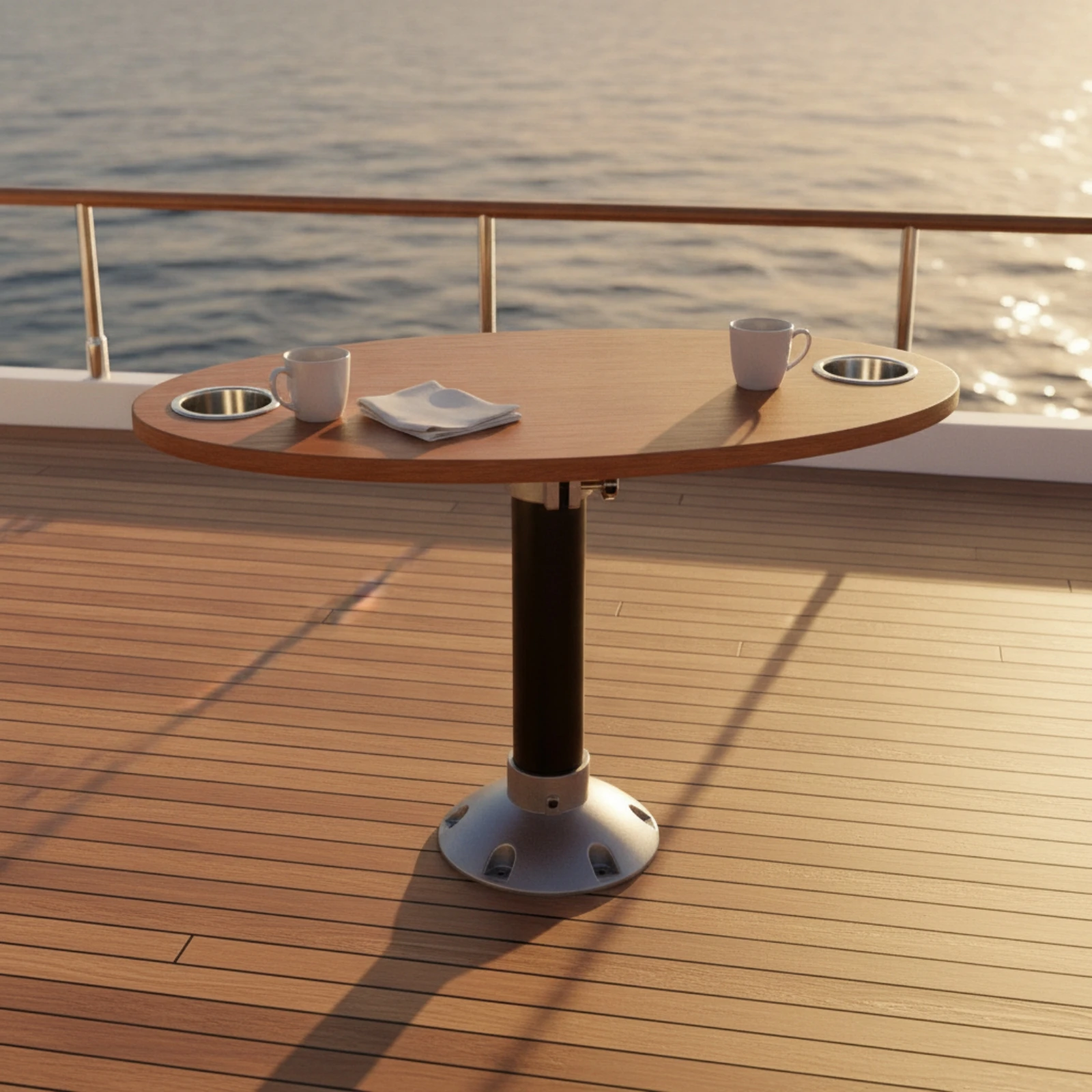 Marine Boat Table with Built-in Cup Holders Oval Solid Wood Pedestal Table for RV Camper Space-saving Design