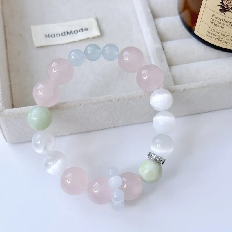 Natural lychee frozen powder crystal candy color bracelet bracelet jewelry summer dopamine girl wear good luck transfer beads