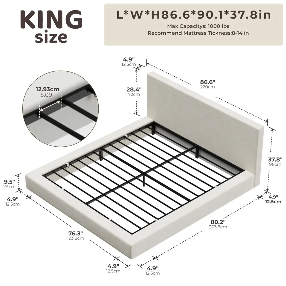 Cloud Upholstered  Bed Frame with Headboard, 5 Inch Foam Padded Platform, No Box Spring, Easy Assembly , Customized
