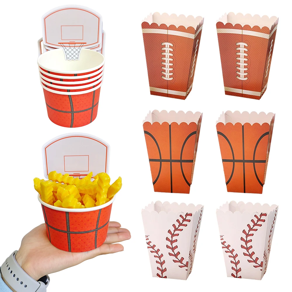 Bandejas de papel para comida con temática deportiva, caja de palomitas de maíz, caja de barco para chico, fiesta temática deportiva, fútbol, baloncesto, decoración de caja de aperitivos