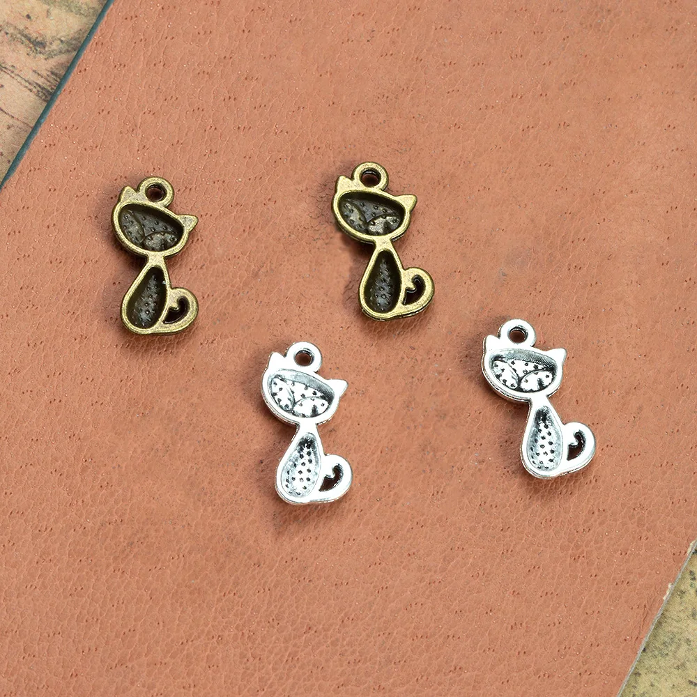 30Pcs/Lot Charms Cat Fox 17x9mm Antique Making Pendant fit,Vintage Tibetan Bronze Silver color,DIY Handmade Jewelry