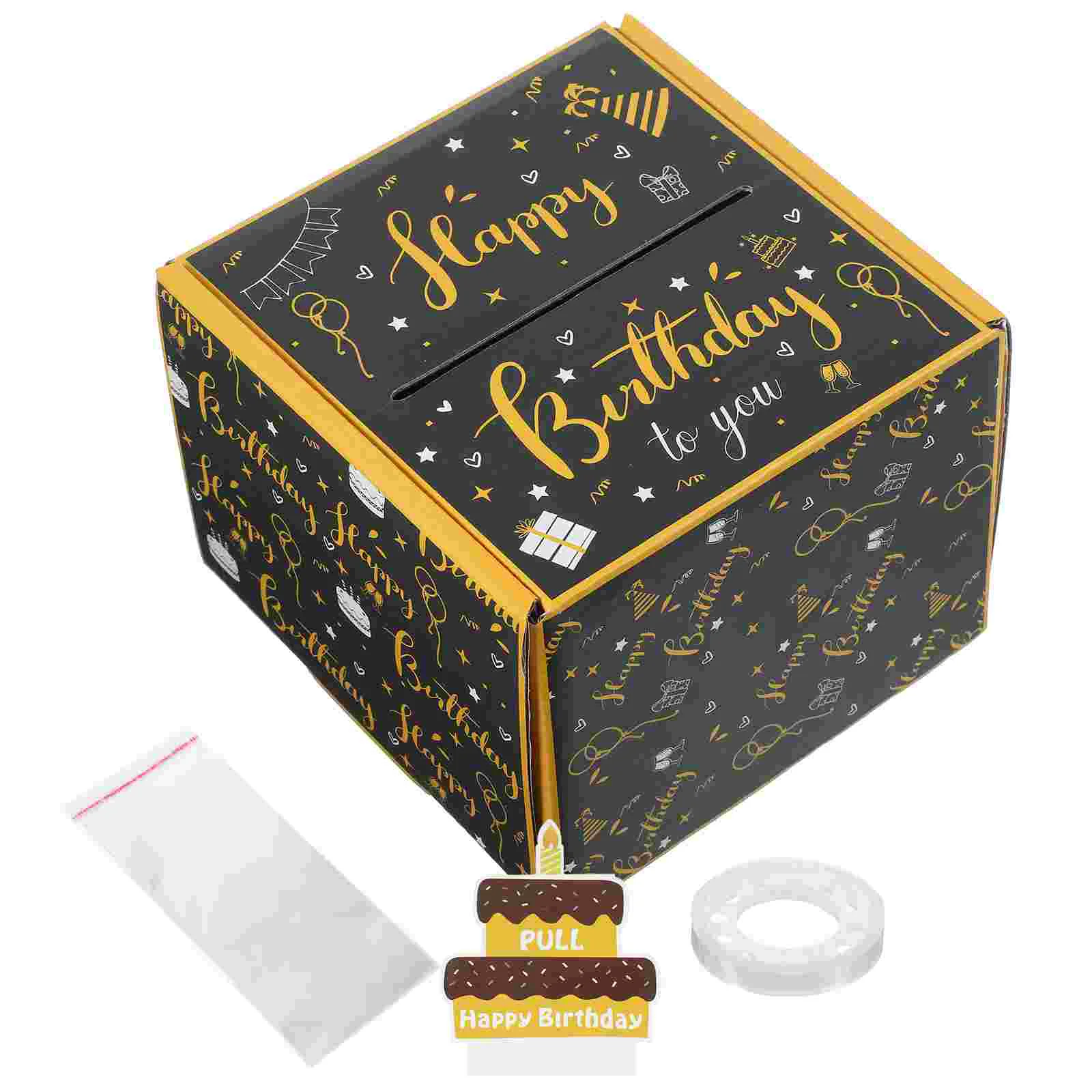 Gift Lottery Box Birthday Money Pull Out Cake Dispenser Cash for Decorative Items Surprising Case Black Boxes Man