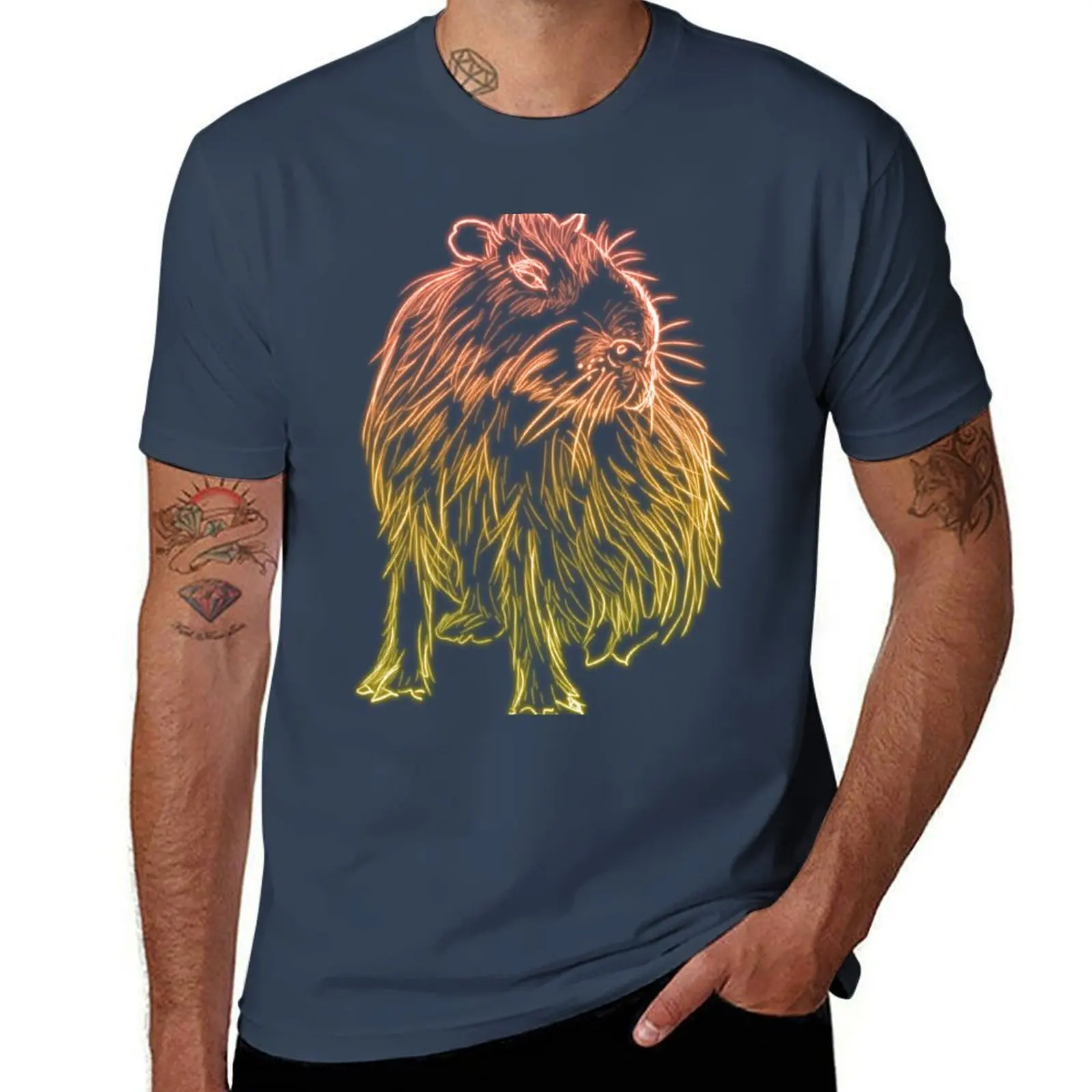 

Capybara Yellow and Orange Neon Glow T-Shirt Casual Breathable Short Sleeve Top