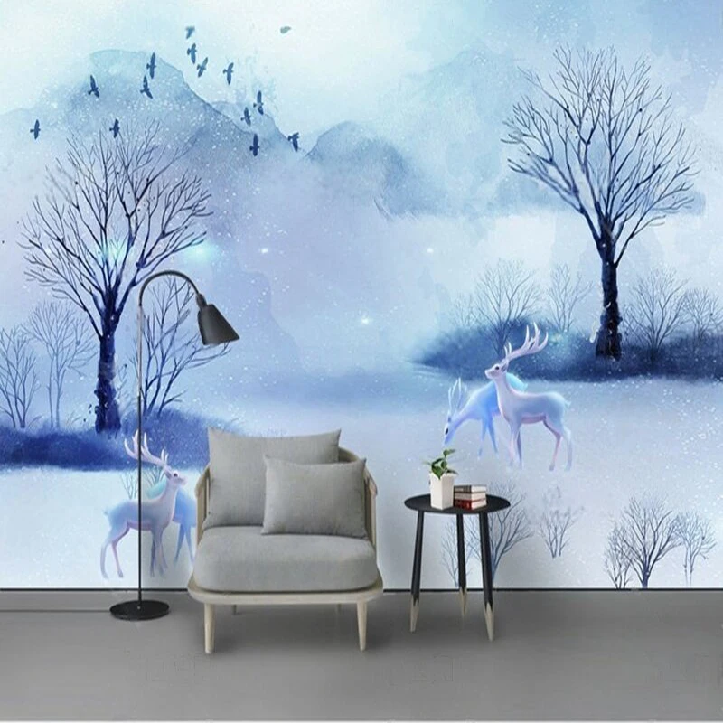 

New modern simple Nordic fantasy deep forest elk decorated TV luxurious home bedroom background wall paper
