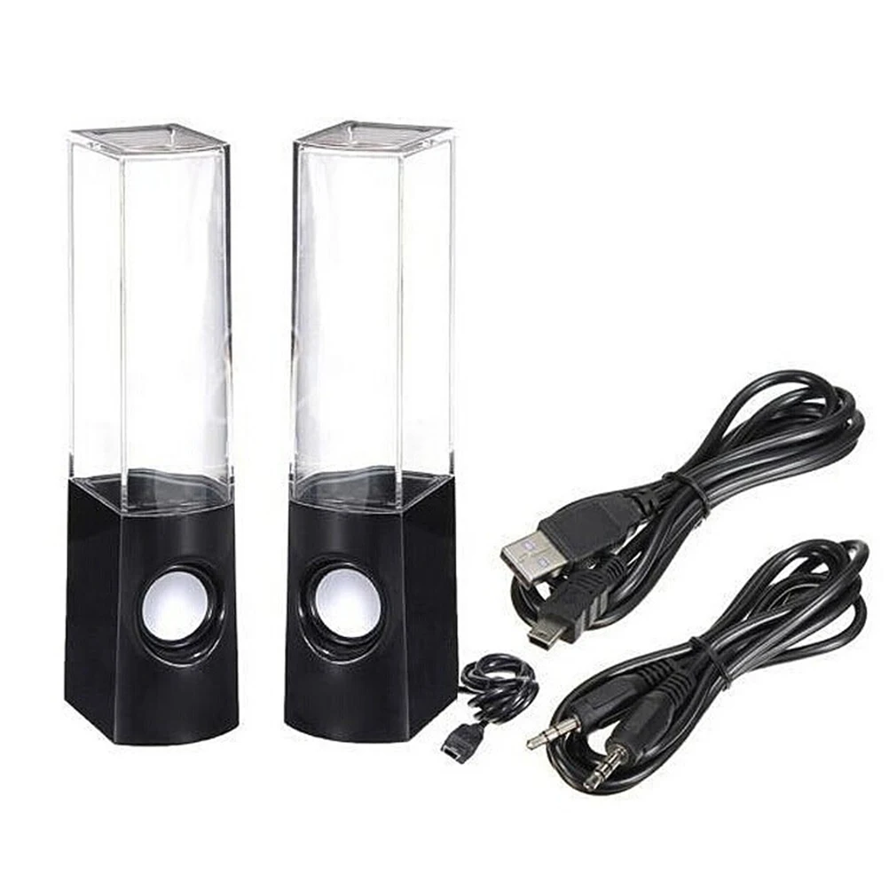

One Pair Fountain Speakers Colorful LED Lights Bass Stereo Speakers for PC Smartphone Laptop (Black)