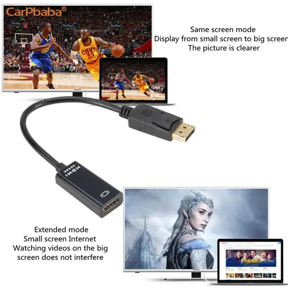 Carpbaba 4K DP to HDMI-compatible Adapter 1080P Male DP to Female HDMI-Compatible Cable Converter Video Audio For PC Projector