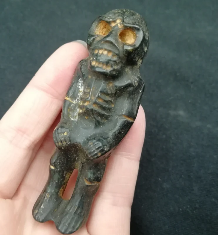 

Ancient China Hongshan Culture Meteorite Hand carved skeleton Pendant