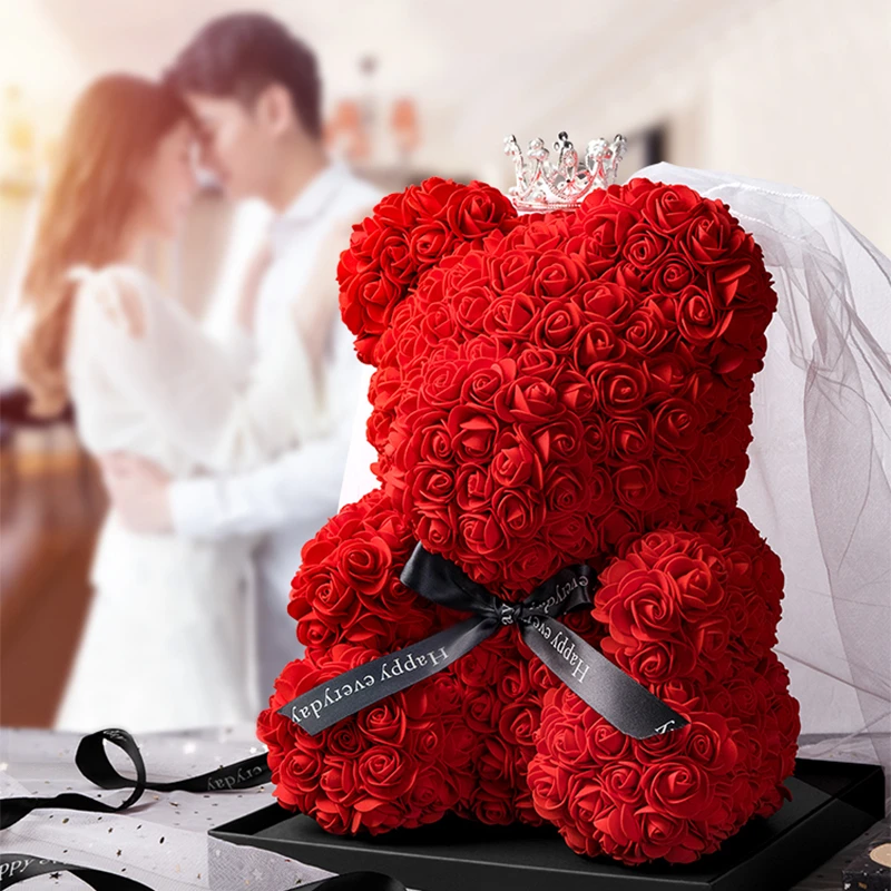 Hochzeitsdekoration, Rosenbär, künstliche Blume mit Box und hellem Rosen-Teddybär für Frauen, Valentinstag, Freundin, Geburtstagsgeschenke – Detail 9