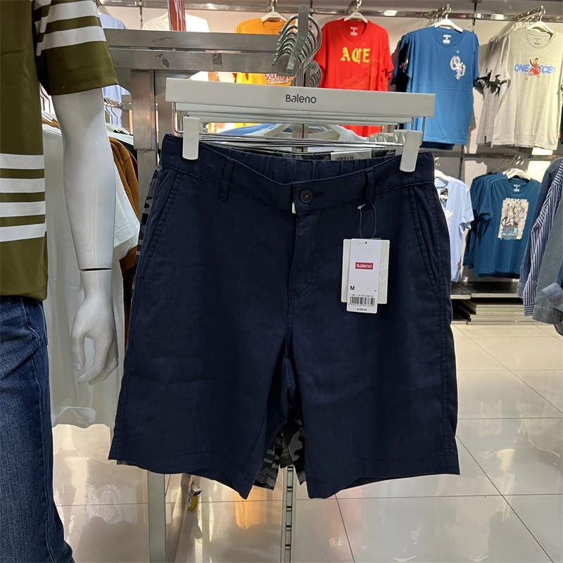 Bal masculino verão novo linho orts respirável fino cinco pontos calças de praia perna reta casual lazer orts 880033