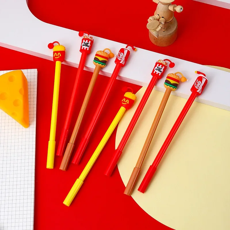 

20 шт./лот Kawaii подвесные гелевые ручки для фаст-фуда, милый мультяшный гамбургер, попкорн, кола, 0,5 мм, черные чернила, офисные школьные канцелярские принадлежности
