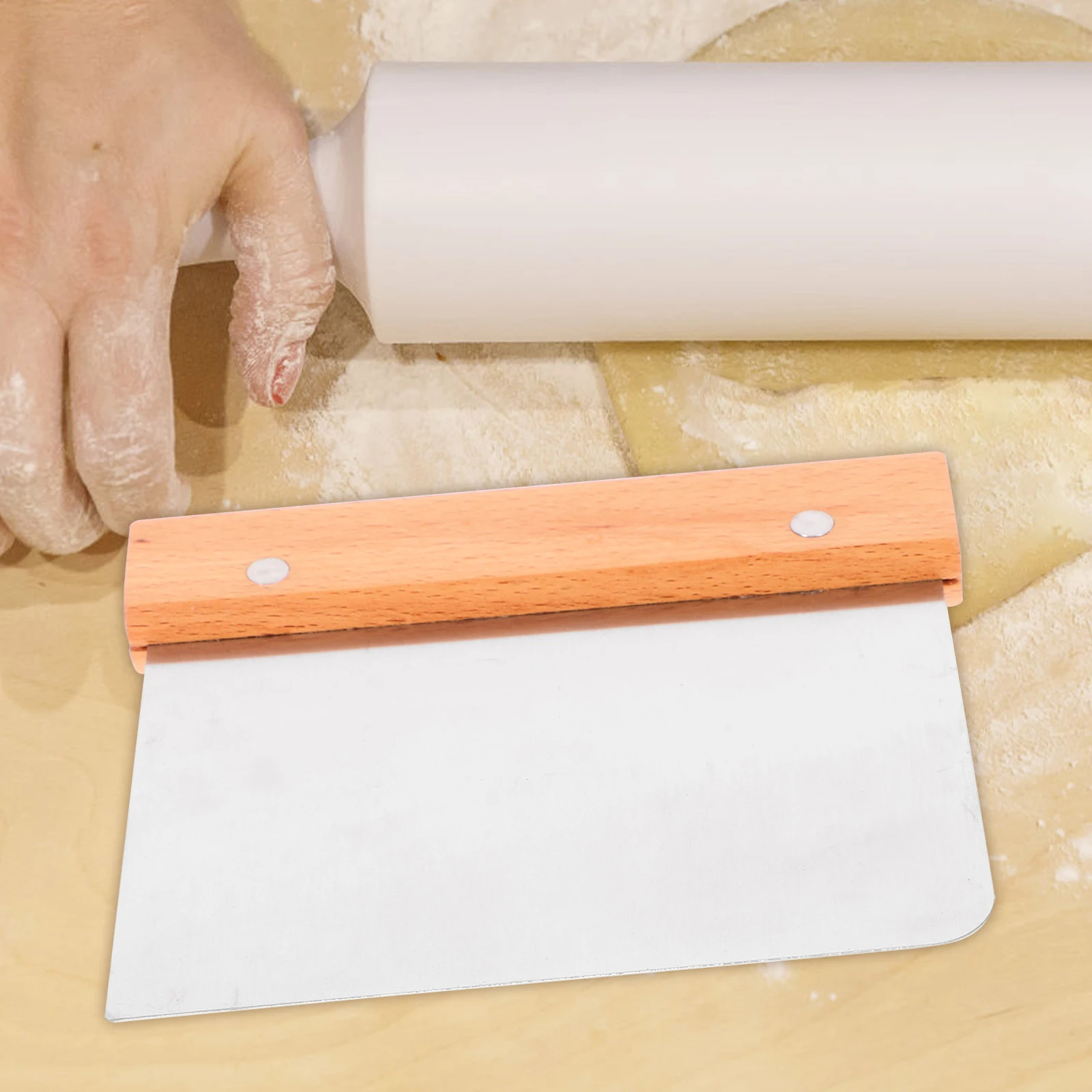 

Beech Wood Stainless Steel Flour Scraper Bench Dough Chopper Kitchen Tool Pastry Cake Scrapper Food Safety Hygiene Cooking