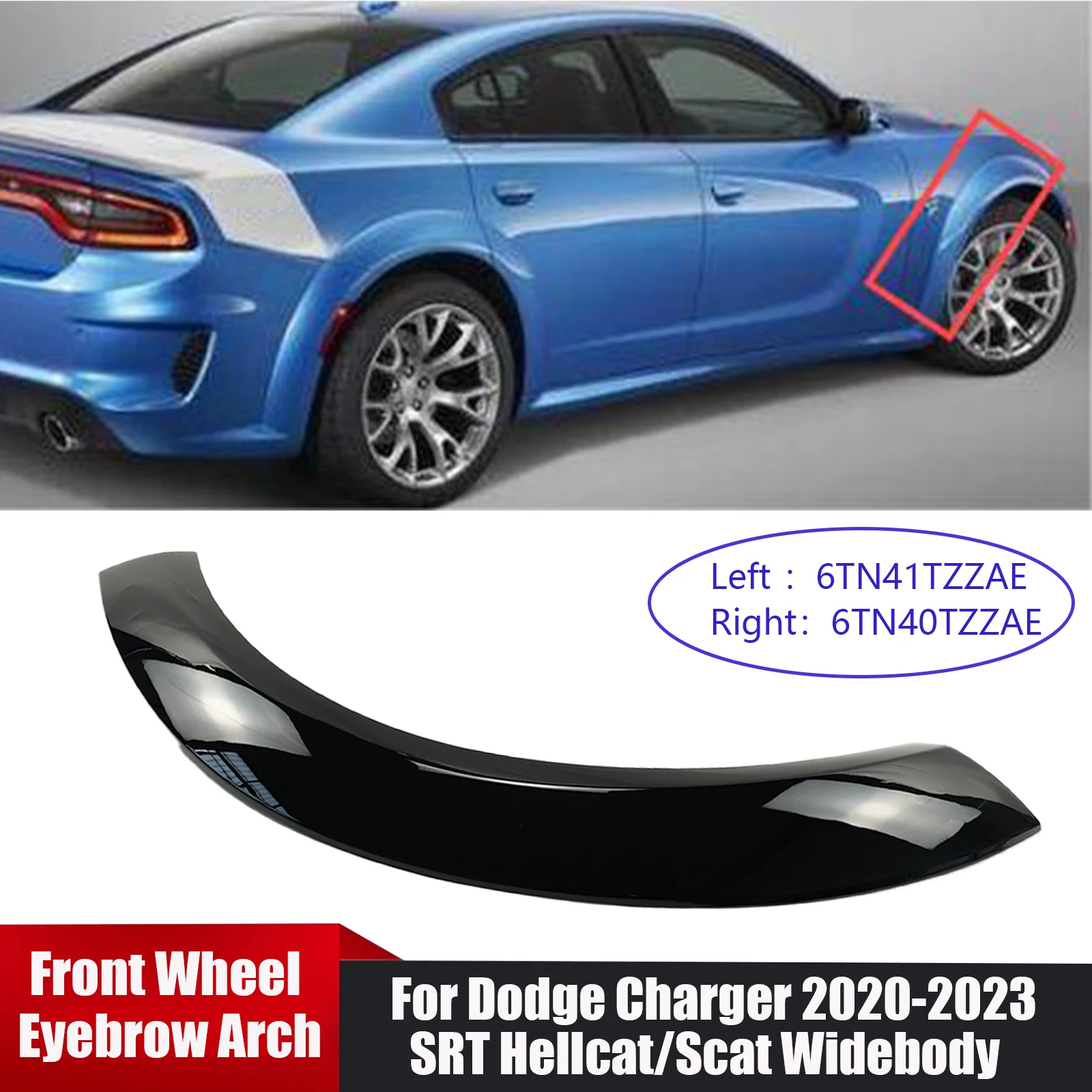 

Front Wheel Arch For 2020-23 Dodge Charger SRT Hellcat/Scat Pack Widebody Fender Flare Molding OE Part 6TN40TZZAE 6TN41TZZAE