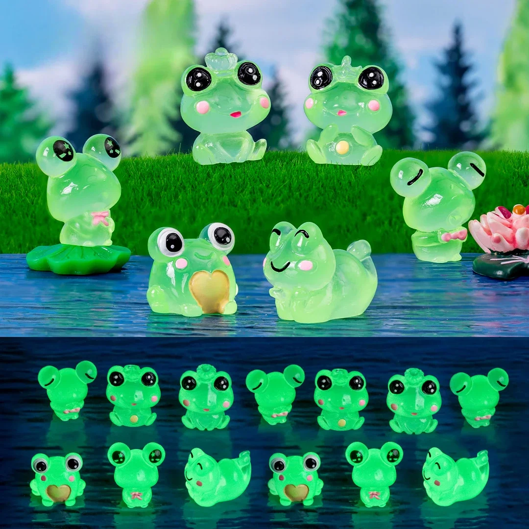 24/12/6pcs Luminous Frogs Mini Figurine Glowing in The Dark Cute Frog Desk Decoration Miniature Fairy Garden Bonsai Home Decor