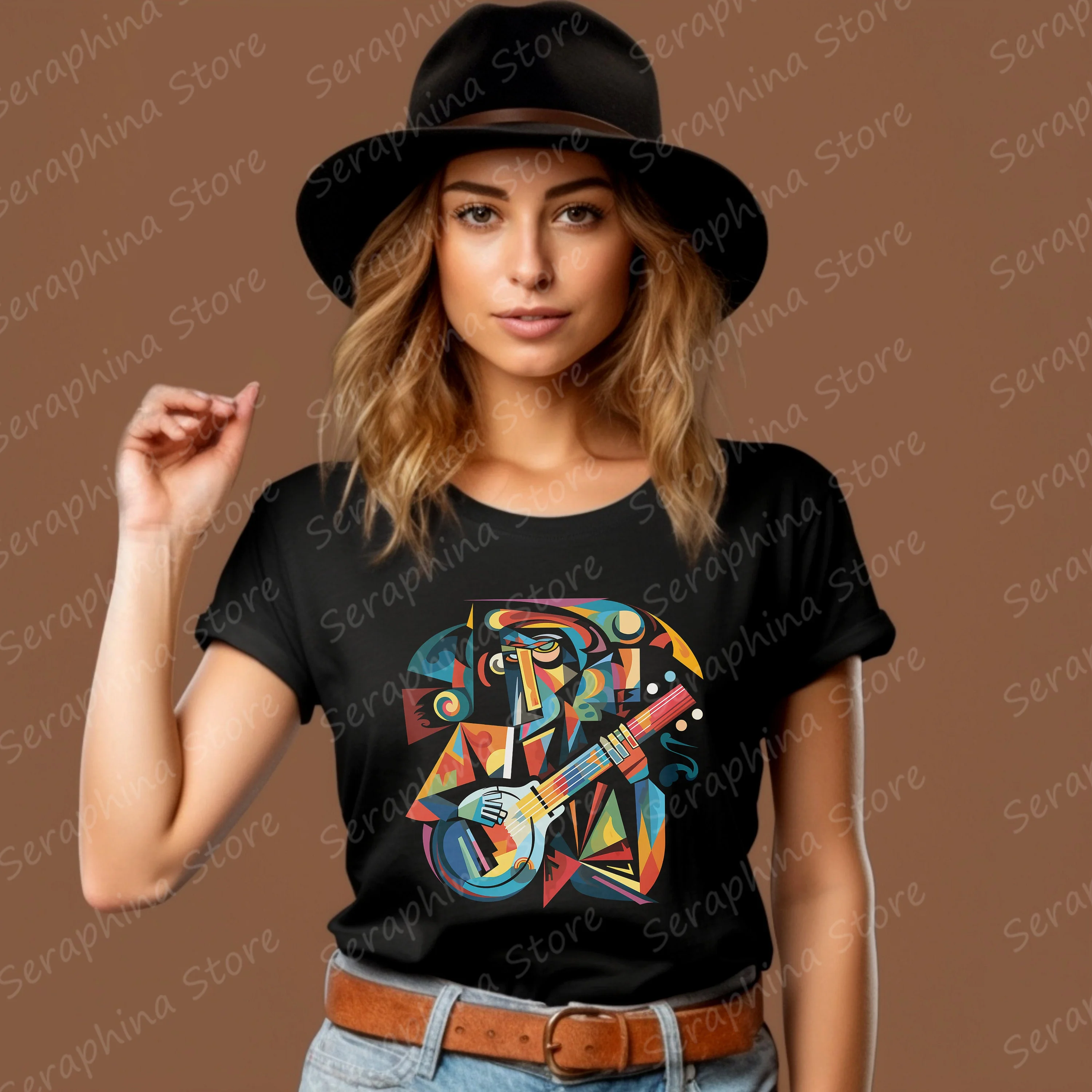 

Summer Guitar Player Modern Art T Shirt High-Quality Cotton Short Sleeve T-Shirt Men's And Women's Casual Style Fashion T-Shirt