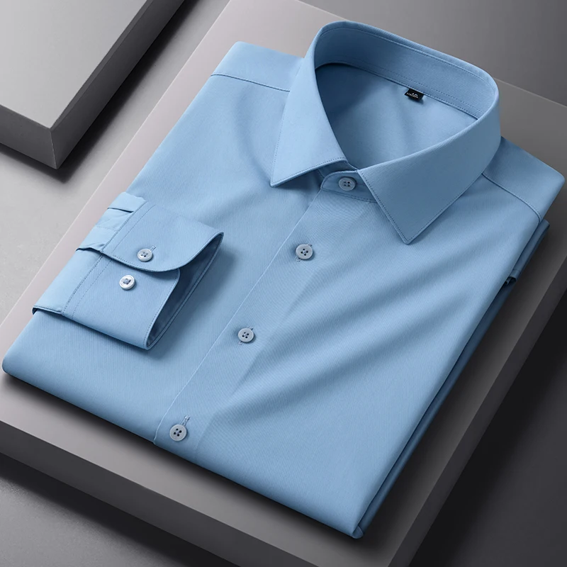 

Men's Bamboo Fiber Shirt Pure Color Casual Shirt Soft Breathable Comfortable Long Sleeve Blouse Tops Eco-Friendly Natural Materi