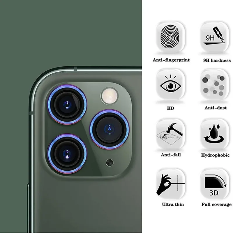 Pelindung kaca lensa kamera cincin CD 10 buah, untuk IPhone 16 Pro Max / 16 Pro/ 15/ 14/ 15Pro Max/ 13