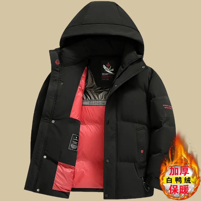 

Men's winter new style down jacket, white duck down, traditional Chinese style, thickened short hooded jacket