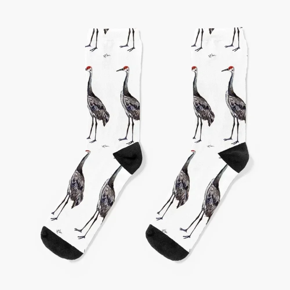 

Sandhill Solitaire No 5 in Noble Guardian Crane series Socks retro Hiking boots Antiskid soccer Socks Female Men's
