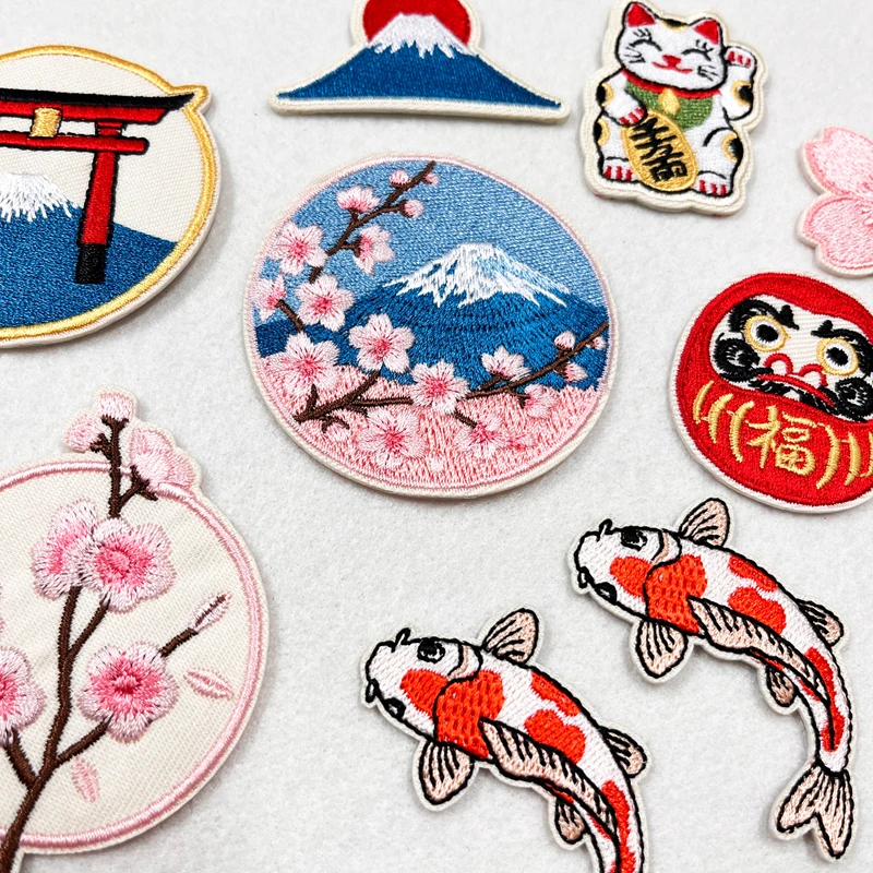 Nuevo parche de flor de Monte Fuji japonés, parches bordados para planchar para ropa, parches termoadhesivos para ropa, parche Fusible DIY