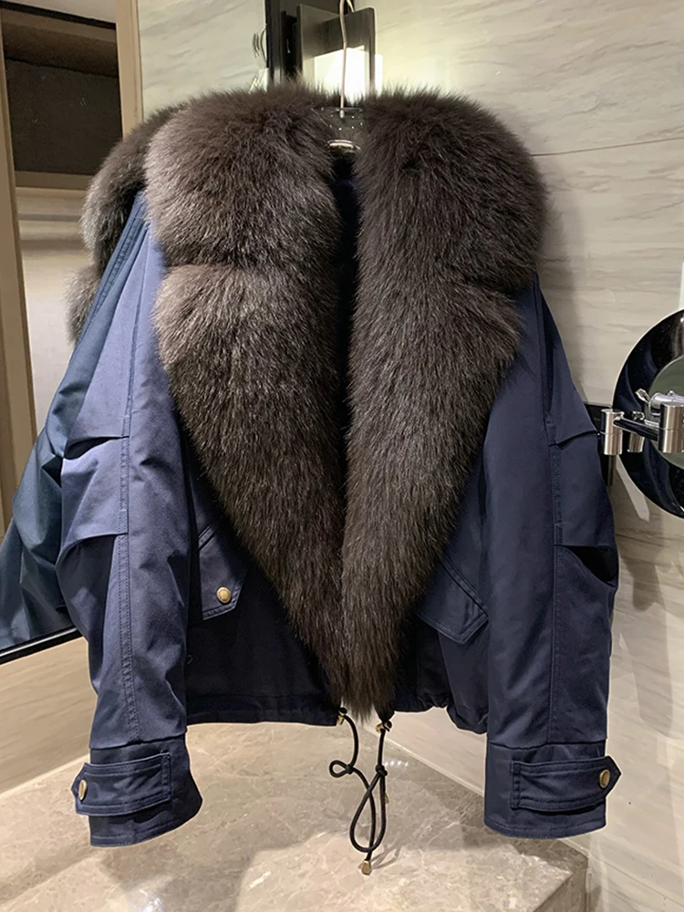 新しい冬暖かいグースダウンパーカーコート天然リアルキツネの毛皮の襟ジャケットフグジャケット女性厚い女性生き抜く