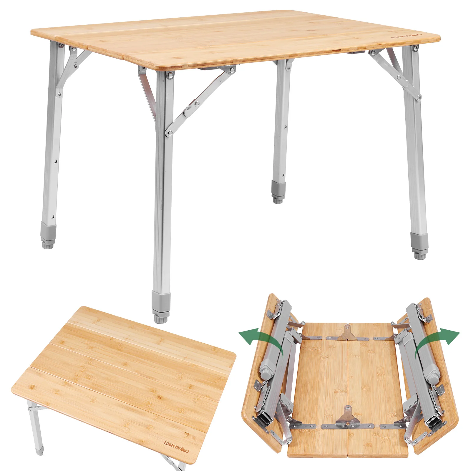 

Adjustable Height Folding Bamboo Camping Table Loads 80KG Outdoor Lightweight & Compact Table for Cooking Picnic Beach Backyards