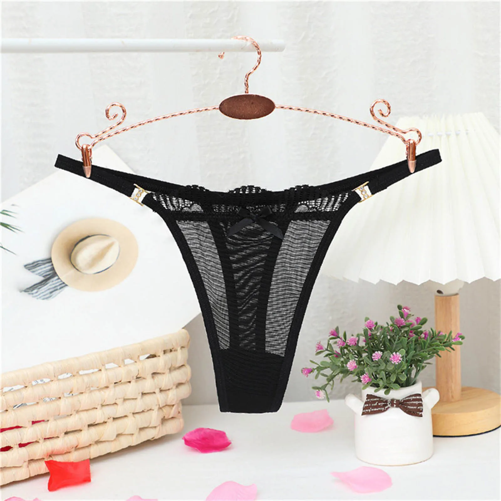 2023 New Women Sexy Panties Mesh Sheer Thongs T Pants Seamless Underwear T-Back Briefs Low Waist See Through G Strings Wholesale