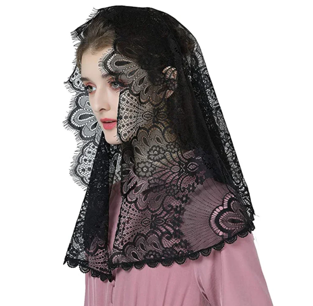

Mantilla Lace Church Veils Spanish Latin Mass Muslim Head Covering Shawl Scarf For Women Catholic Chapel Veils For Wedding Bride