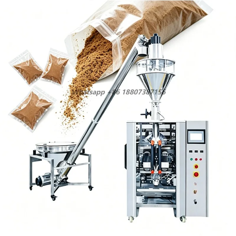 Checkweigher Metal Detector Automatic Flour Bagging Machinery Plant Quad Seal Bag Powder Packaging Line