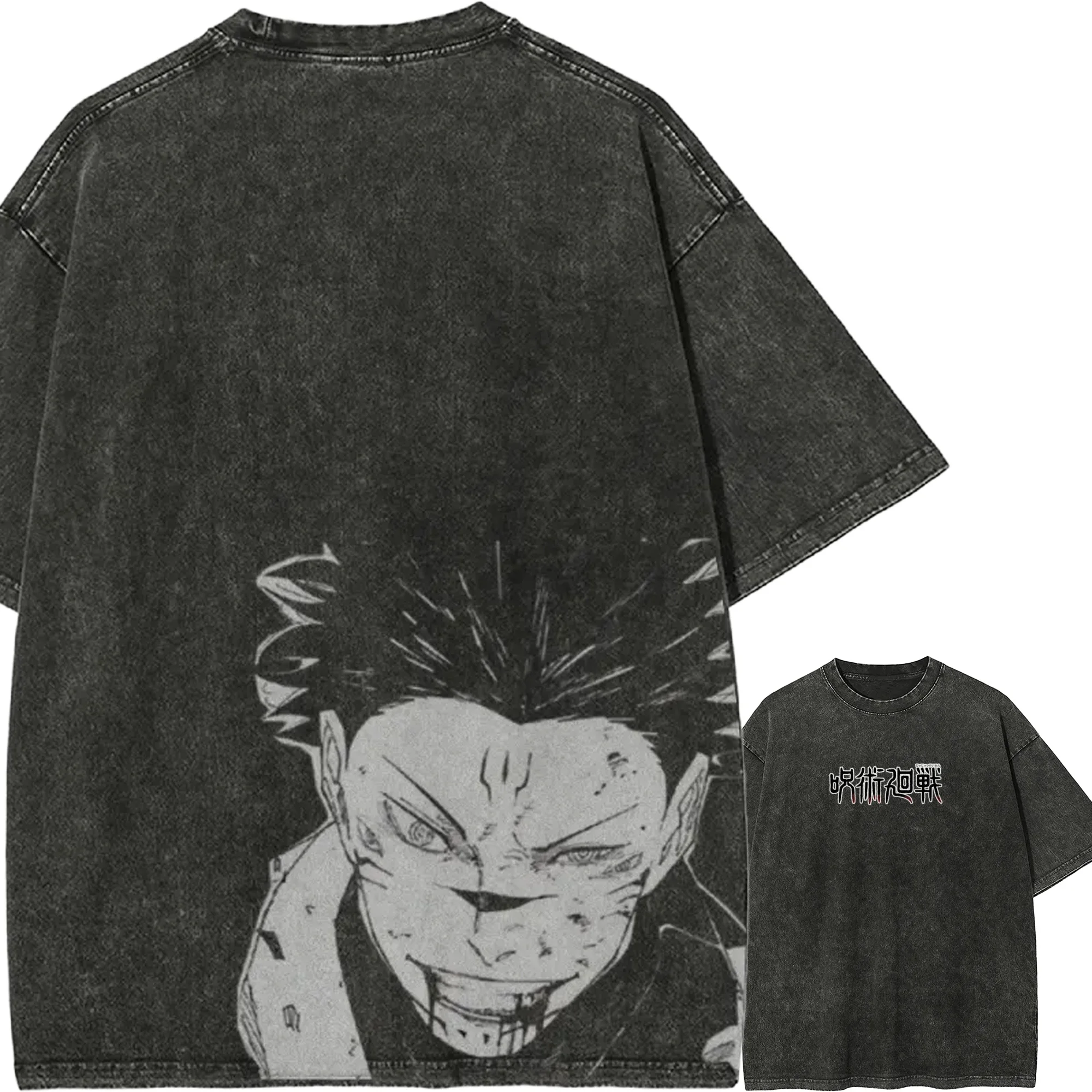 

Футболка с принтом лица Сукуны из манги Jujutsu Kaisen, винтажная, с эффектом потертости, оверсайз, в стиле ретро-аниме, уличная одежда в стиле Харадзюку, мужская одежда с графическим принтом