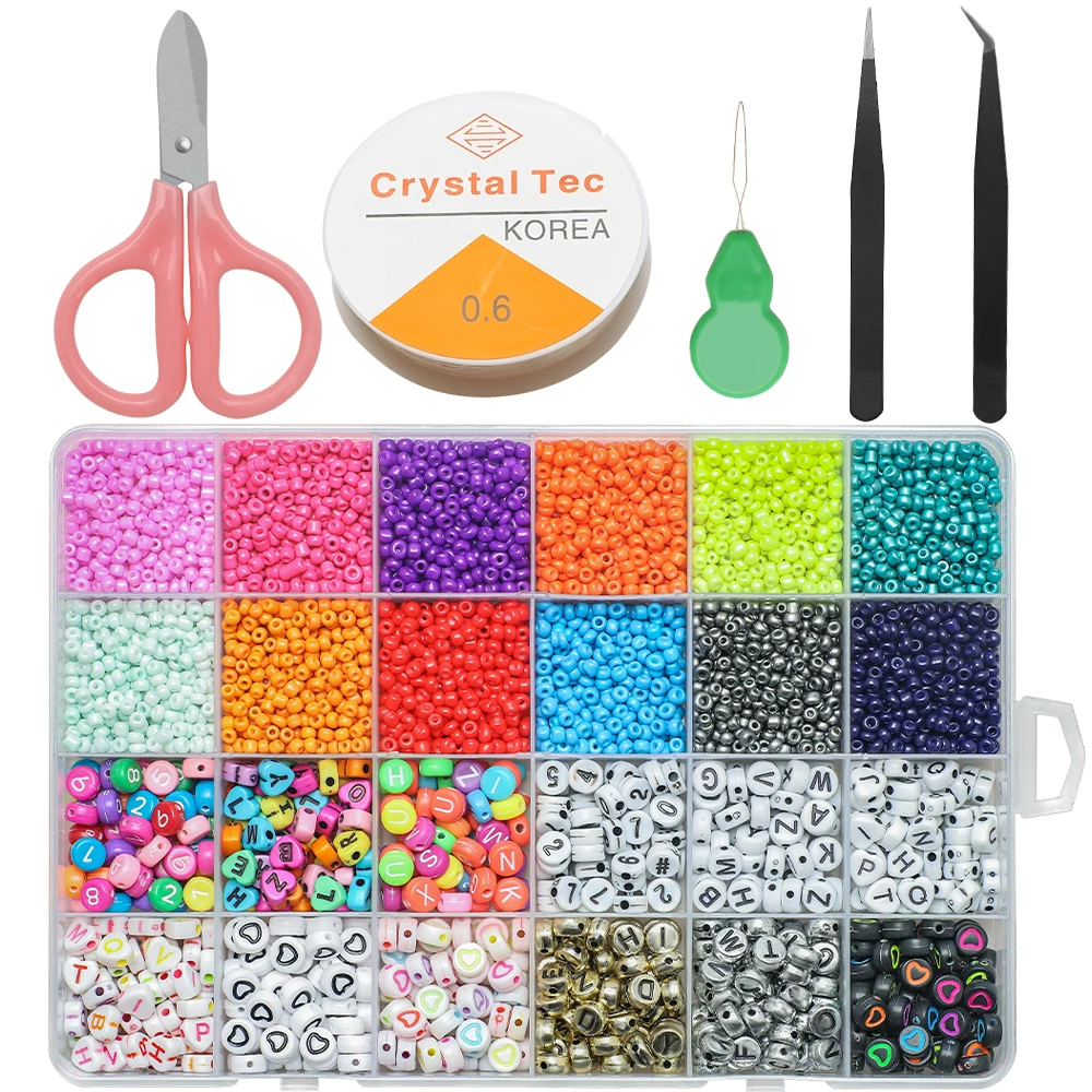 Jewelry Making Kit 4mm Seed Beads Set Acrylic Letter Beads Bracelets Necklace Ring Making Seedbeads Kit For DIY Art Craft