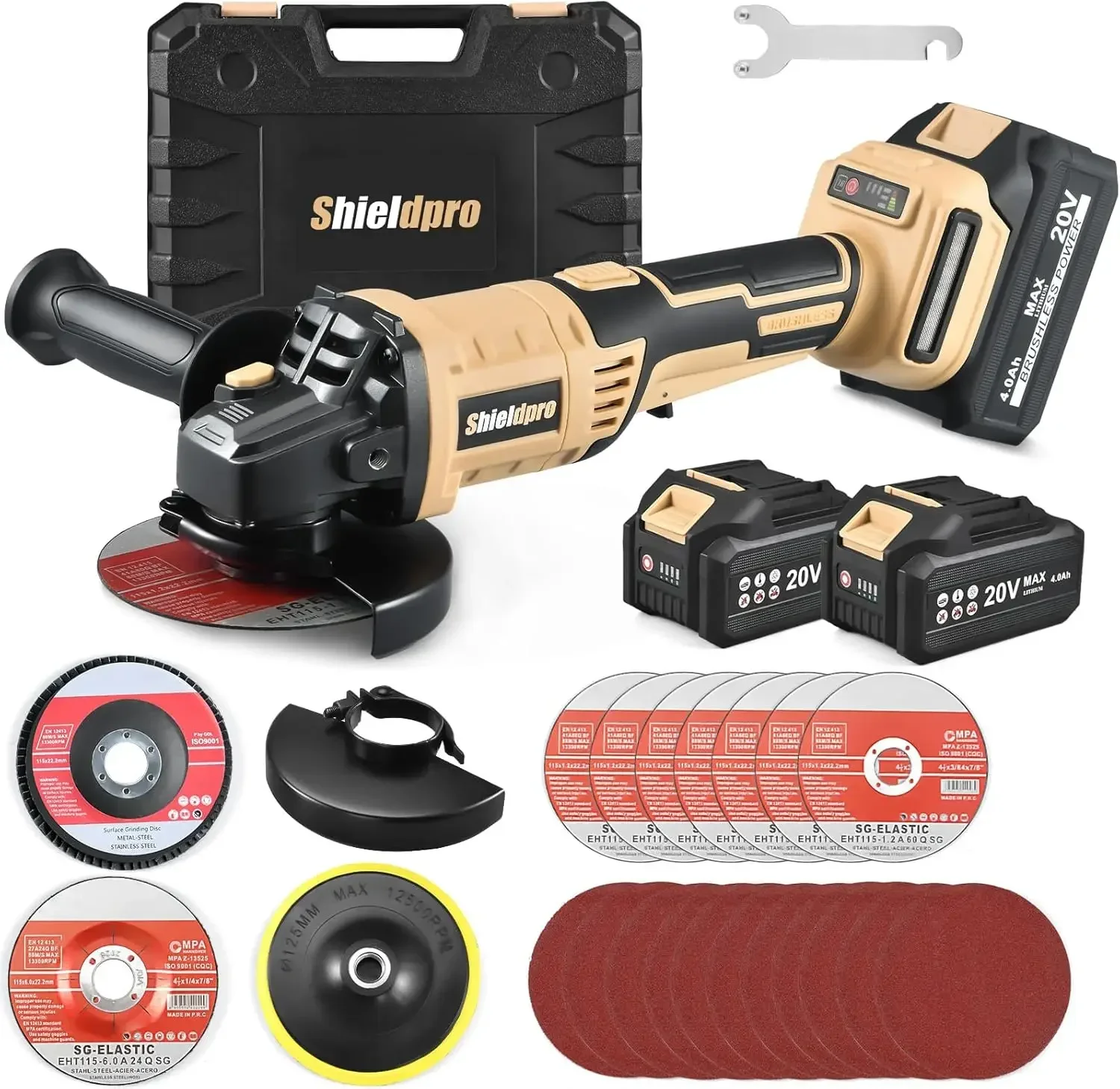 

Cordless Angle Grinder 4-1/2 inch,3 Variable Speeds Grinder with Rotating head,2×20V 4.0Ah Batteries，Grinder Tool For Metal Cutt