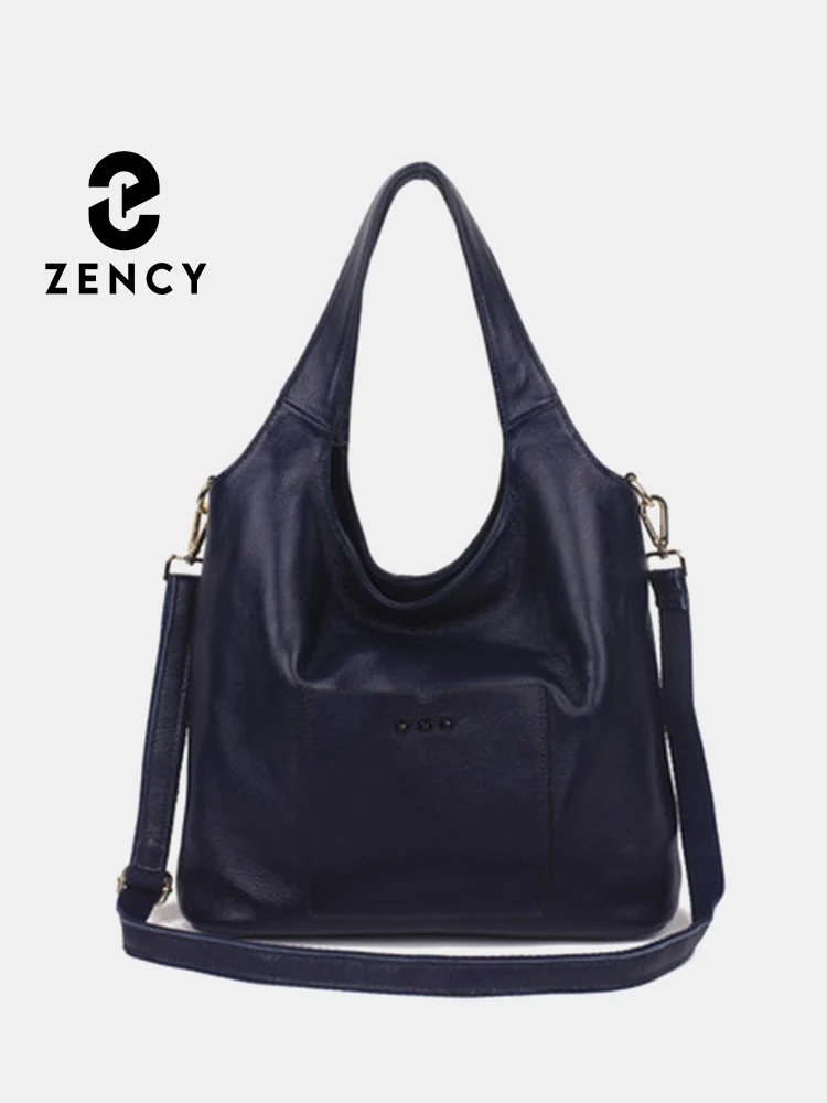 Zency Genuine Leather Women\'s Big Tote Rivet Top Layer Cowhide Shoulder Crossbody Handbag Versatile Hobo For Winter Commuter