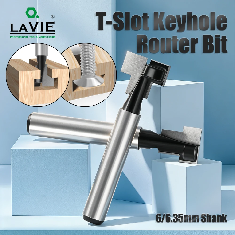 LAVIE 6mm 1/4 Shank Black Keyhole Bit T-Slot Cutter Router Bit Woodworking Milling Cutter For Wood Tools Face Mill End Mill