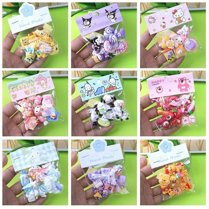 10 Pcs Sanrio Kuromi  Cartoon Resin Cute Style Hairpin Pendant Scrapbook Craft Cinnamoroll  Diy Miniature Ornament Accessories