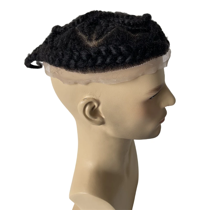 Europese Maagd Menselijk Haar Vervanging 1 # Jet Zwarte Afro Bloem Cornrow Vlechten 8X10 Full Lace Toupee Mannelijke Eenheid Voor Zwarte Mannen