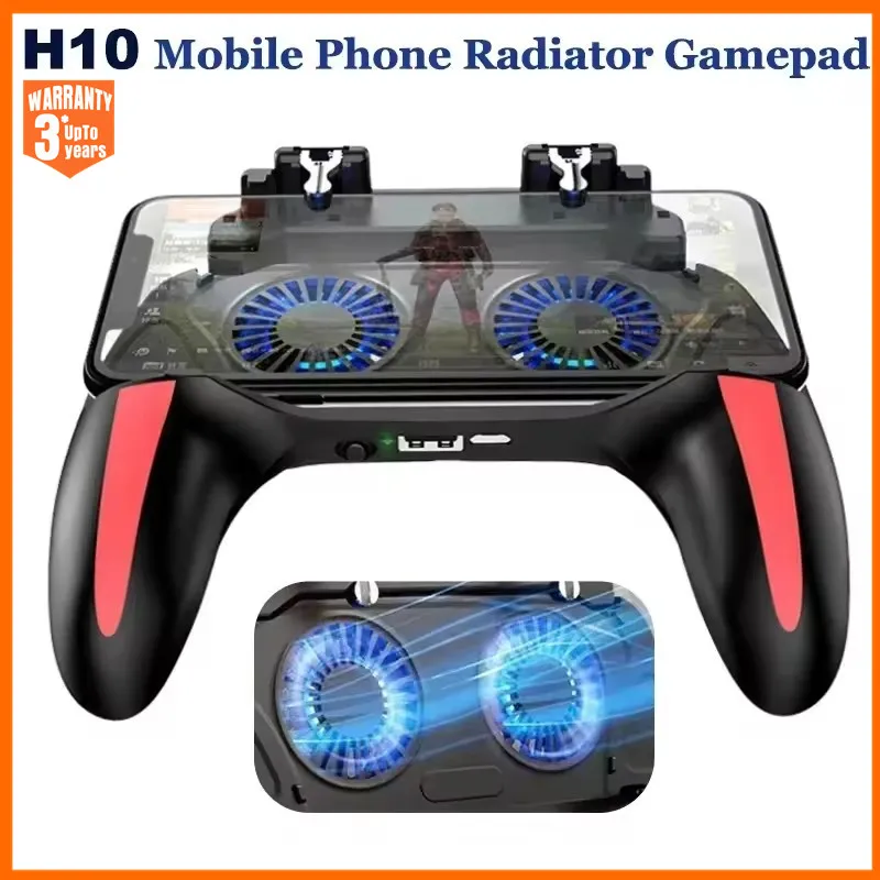 H10 4 Fingers Mobile Phone Game Handle with Radiator Aim Shooting Gamepad Joystick Controller for IOS Android Gaming Accessories