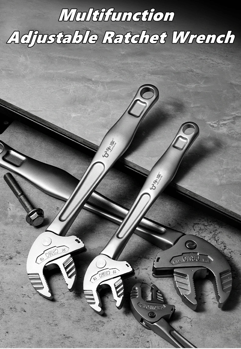 Self-Locking Spring Ratchet Wrench Heavy-Duty Industrial Crab Claw Wrench Adjustable Wide Jaw for Automotive Pipe Manufacturing