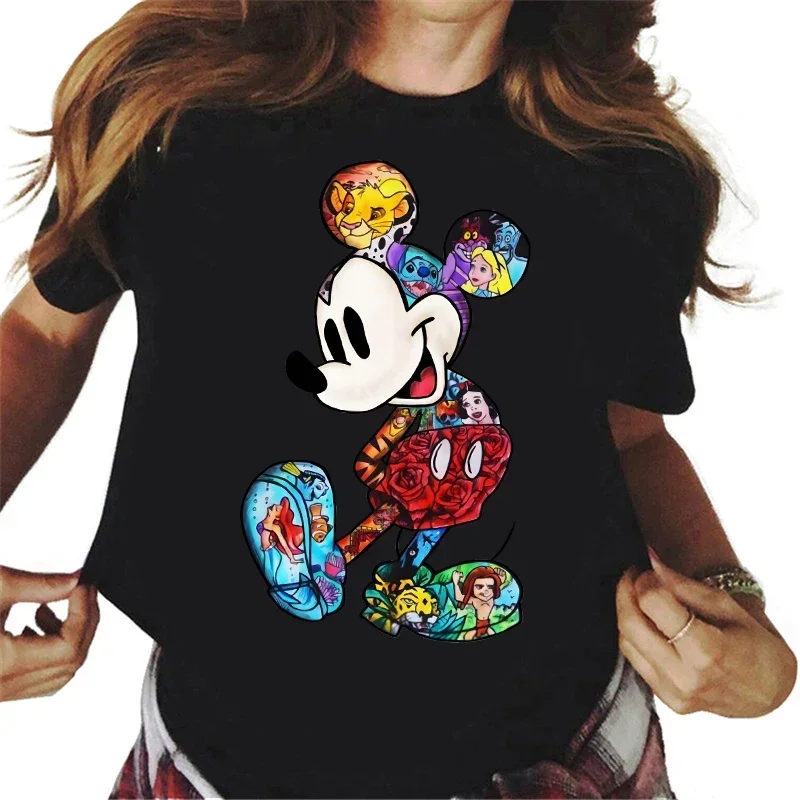 Camisetas a la moda con estampado de Mickey y Minnie Mouse para mujer, camisetas bonitas para mujer, ropa de calle Y2k, 2024