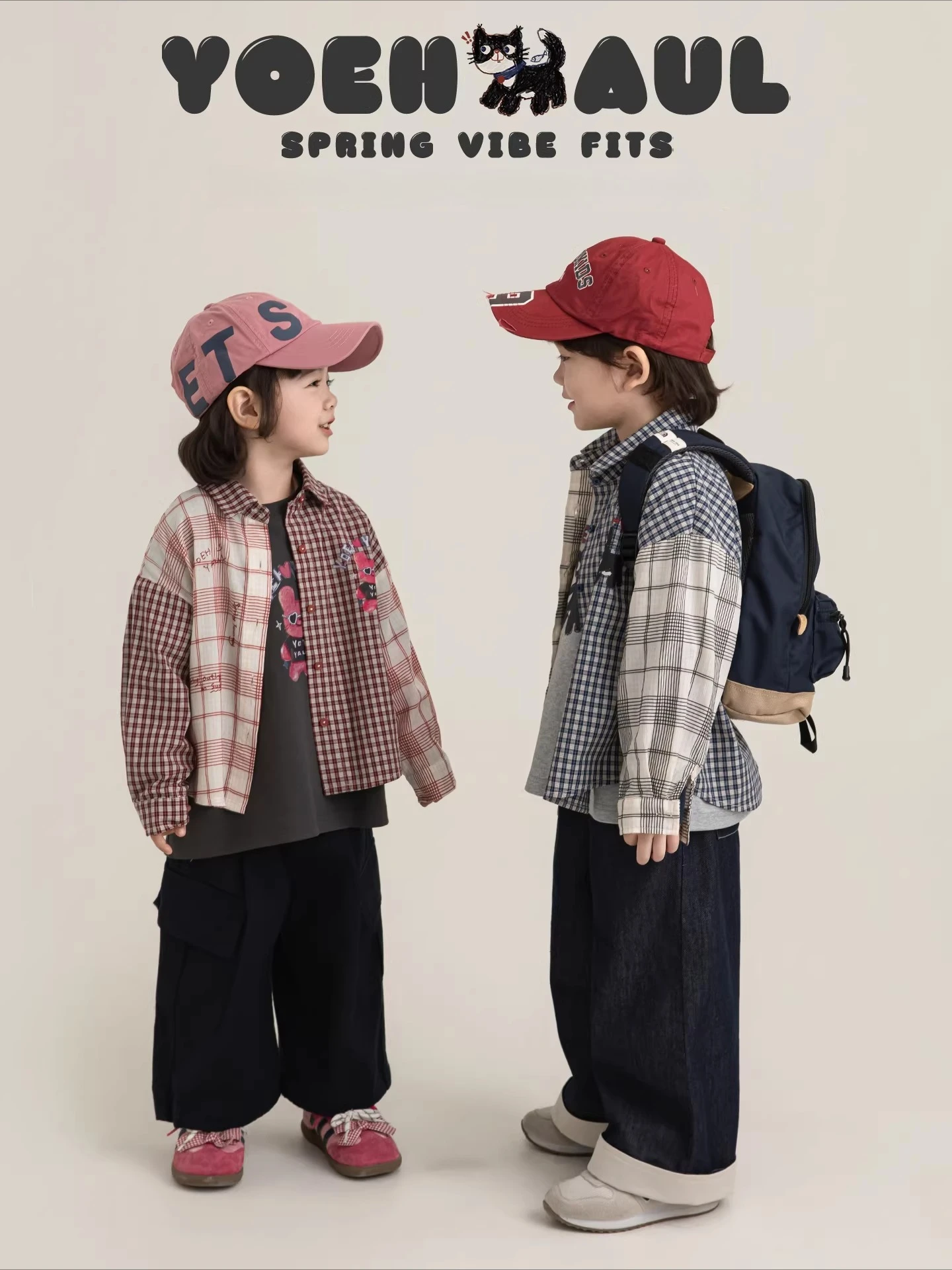 

Детская рубашка с длинным рукавом и воротником-стойкой, с мультяшным принтом, в клетку, из чистого хлопка, свободного кроя, дышащая, на каждый день, для детей 3-10 лет, коллекция Весна 2026